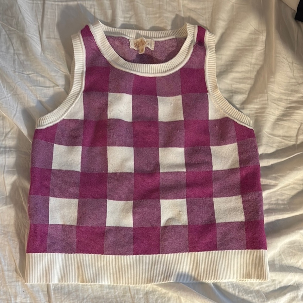 Checkered Sleeveless Top - Pink and White